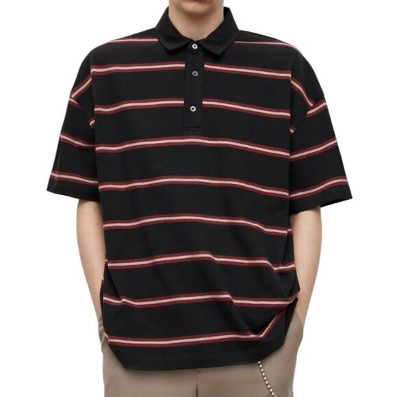 All Saints Oversized Striped Polo Shirt NWOT - Picture 1 of 5